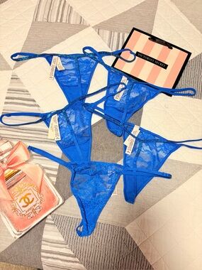 🩷🩷Victoria's Secret Women's Blue Lace shine strap Thong 🩷🩷